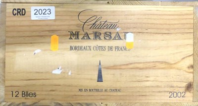 Lot 2023 - Chateau Marsau 2002, Cote de Francs, owc (twelve bottles)