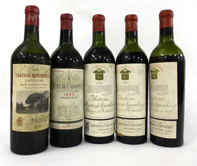 Lot 2027 - Chateau Mouton de Armailhacq Philippe de Rothschild 1947 (x3); Chateau Lascombes 1953, Margaux;...