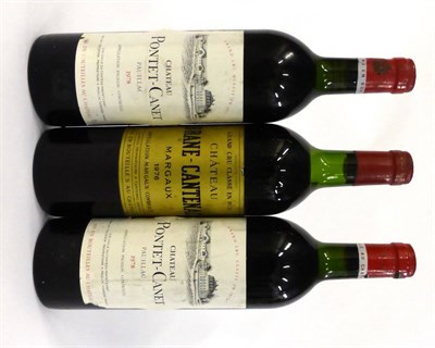 Lot 2031 - Chateau Pontet Canet 1978, Pauillac (x2); Chateau Brane Cantenac 1976, Margaux (three bottles)