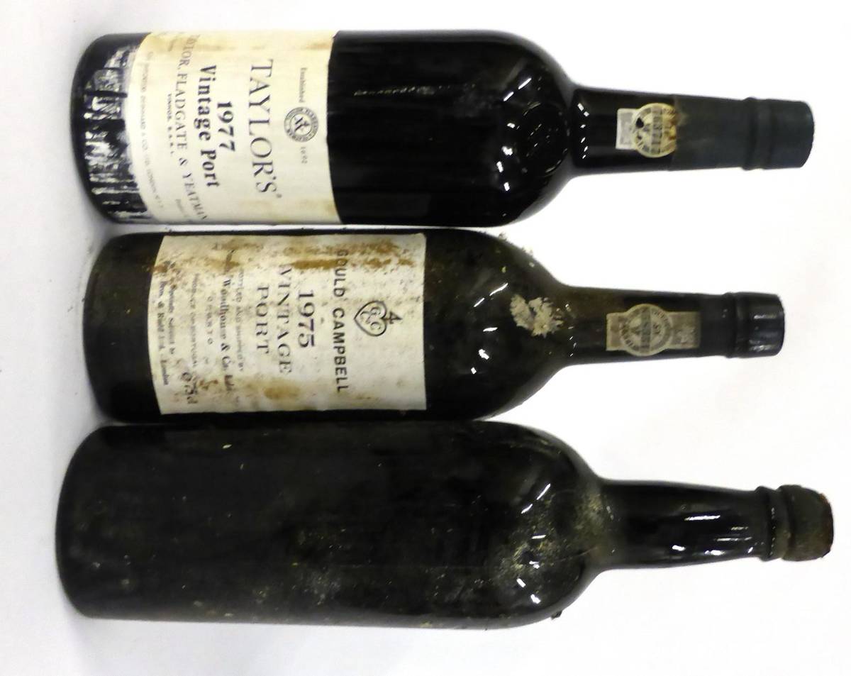 Lot 2151 - Taylor 1977, vintage port; Gould Campbell 1975, vintage port; Unknown (three bottles)