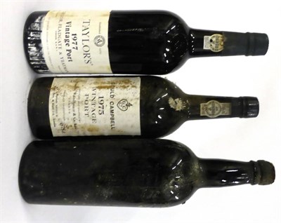 Lot 2151 - Taylor 1977, vintage port; Gould Campbell 1975, vintage port; Unknown (three bottles)