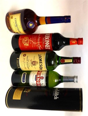 Lot 2158 - A Mixed Parcel Comprising: Glenfiddich 12 Year Old; Jameson Litre; Debonnet; Courvoisier VS; Pernod