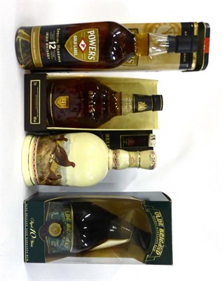 Lot 2179 - Olde Brigand 10 Year Old Barbados Rum; Bells 21 Year Old; Powers 12 Year Old Gold Label; The Famous