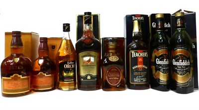 Lot 2187 - A Mixed Parcel of Whisky Comprising: Glenfiddich, Bells Connoisseur (x2); Famous Grouse Gold...