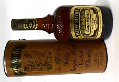 Lot 2190 - Bowmore 12 Year Old old Style Gilt Label on Dark Stumpy Bottle Litre, 43%, in original tube