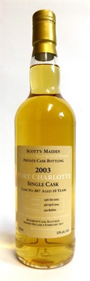 Lot 2212 - Port Charlotte 10 Year Old Scott's Maiden Private Cask Bottling 2003, bottled 2014, cask No....