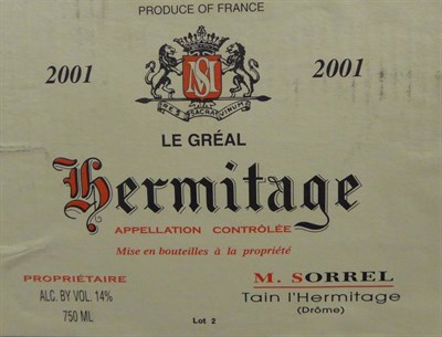 Lot 2115 - Domaine Marc Sorrel Hermitage 2001, Rhone, half case, oc (six bottles)