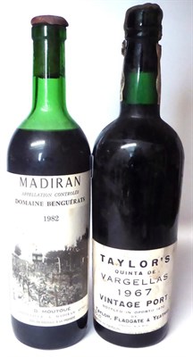 Lot 2160 - Taylor 1967 Quinta de Vargellas, vintage port; Domaine Benguerats Madiran 1982 (two bottles) U:...