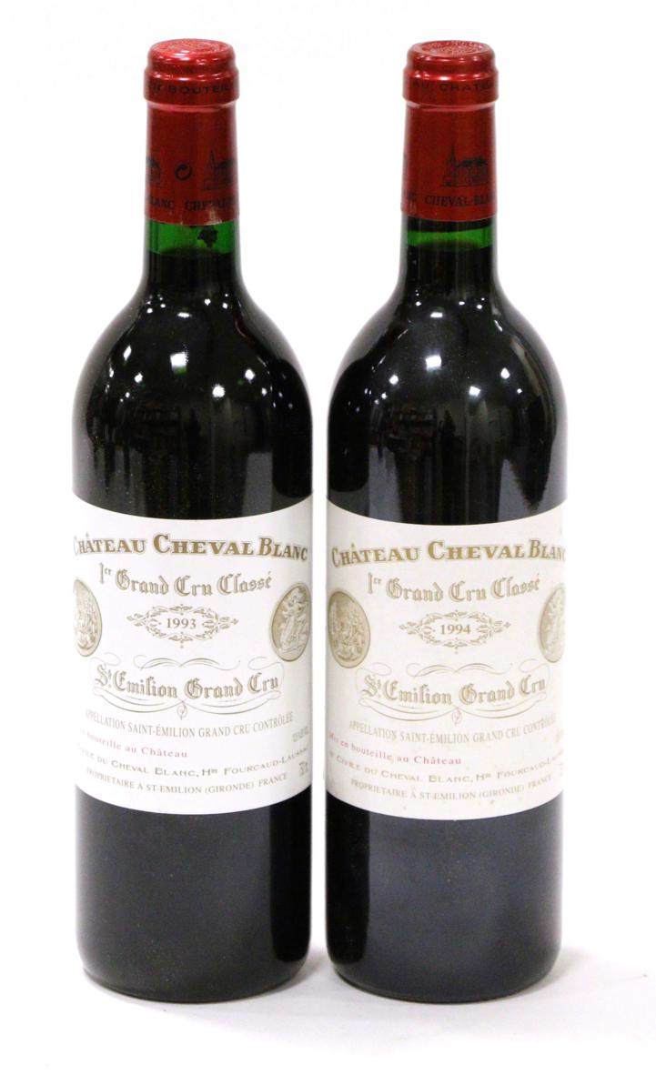 Lot 2008 - Chateau Cheval Blanc 1993 & 1994, St Emilion, (two bottles) U: into neck