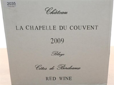 Lot 2035 - Chateau La Chapelle du Couvent 2009, Cotes de Bordeaux Blaye (x12) (twelve bottles)