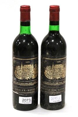 Lot 2073 - Chateau Palmer 1979, Margaux (x2) (two bottles) U: upper shoulder, soiled labels