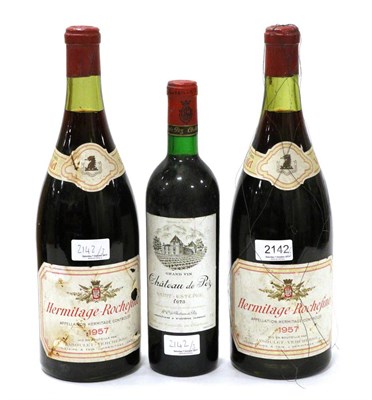 Lot 2142 - Jaboulet-Vercherre Hermitage Rochefine 1957 Magnum (x2); Chateau de Pez 1973, St Estephe (there...