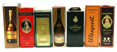 Lot 2259 - A Mixed Parcel of Cognac Comprising: Martell Medallion; Martell VSOP; Courvoisier VSOP; Biscuit...