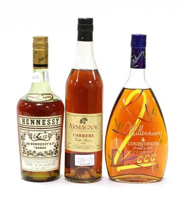 Lot 2261 - Armagnac Carrere Vieille Reserve 1979; Hennessy Bras Arme; Courvoisier Millenium, various...