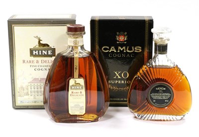 Lot 2268 - HINE Rare & Delicate Fine Champagne Cognac, 70cl, 40%, in original carton; Camus XO Superior, 35cl