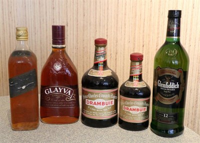 Lot 2283 - A Mixed Parcel Including: Drambuie, Glayva, Glenfiddich etc (five bottles)