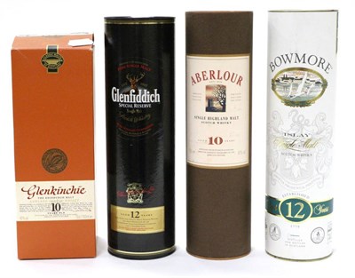 Lot 2305 - Bowmore 12 Year Old; Aberlour 10 Year Old; Glenfiddich 12 Year Old; Glenkinchie 10 Year Old...