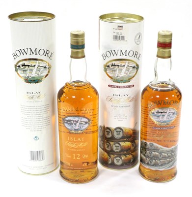 Lot 2306 - Bowmore Cask Strength Lithograph Label, litre, 56%, in original tube; Bowmore 12 Year Old...