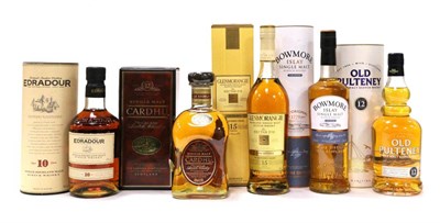 Lot 2318 - Glenmorangie 15 Year Old; Edradour 10 Year; Old Pulteney 12 Year Old; Cardhu 12 Year Old;...