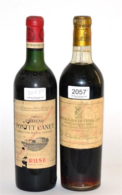 Lot 2057 - Chateau Pontet-Canet 1961, Pauillac; Chateau Lafurie Peyraguey 1953, Sauternes (two bottles) U: mid