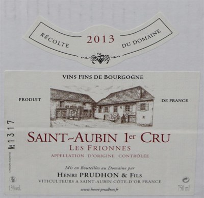 Lot 2148 - Henri Prudhon & Fils Les Frionnes 2013, Saint-Aubin Premier Cru (x12) (twelve bottles)  Subject...
