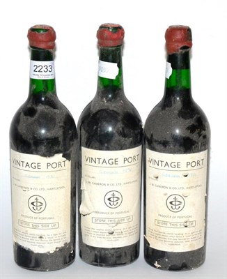 Lot 2233 - Graham 1970, vintage port, J W Cameron handwritten label (x3) (three bottles) U: into neck, damaged