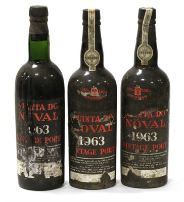 Lot 2240 - Quinta Do Noval 1963, vintage port (x3) (three bottles) U: top shoulder or just into neck,...