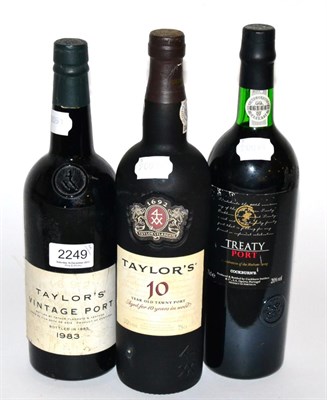 Lot 2249 - Taylor 1983, vintage port; Taylor 10 Year Old Tawny; Cockburn Treaty Port (three bottles)