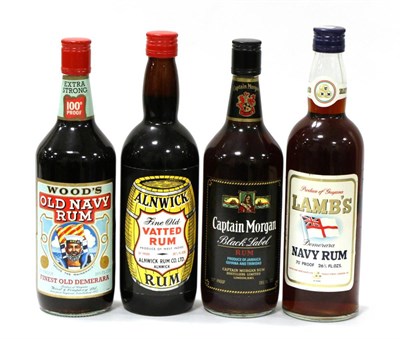 Lot 2340 - Alnwick Fine Old Vatted Rum; Woods Old Navy Rum; Lambs Demerara Navy Rum; Captain Morgan Black...