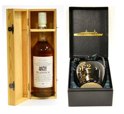 Lot 2379 - Bladnoch 10 Year Old & Fauna First Edition (white capsule), 70cl, 43%, in original case; QE2 Single