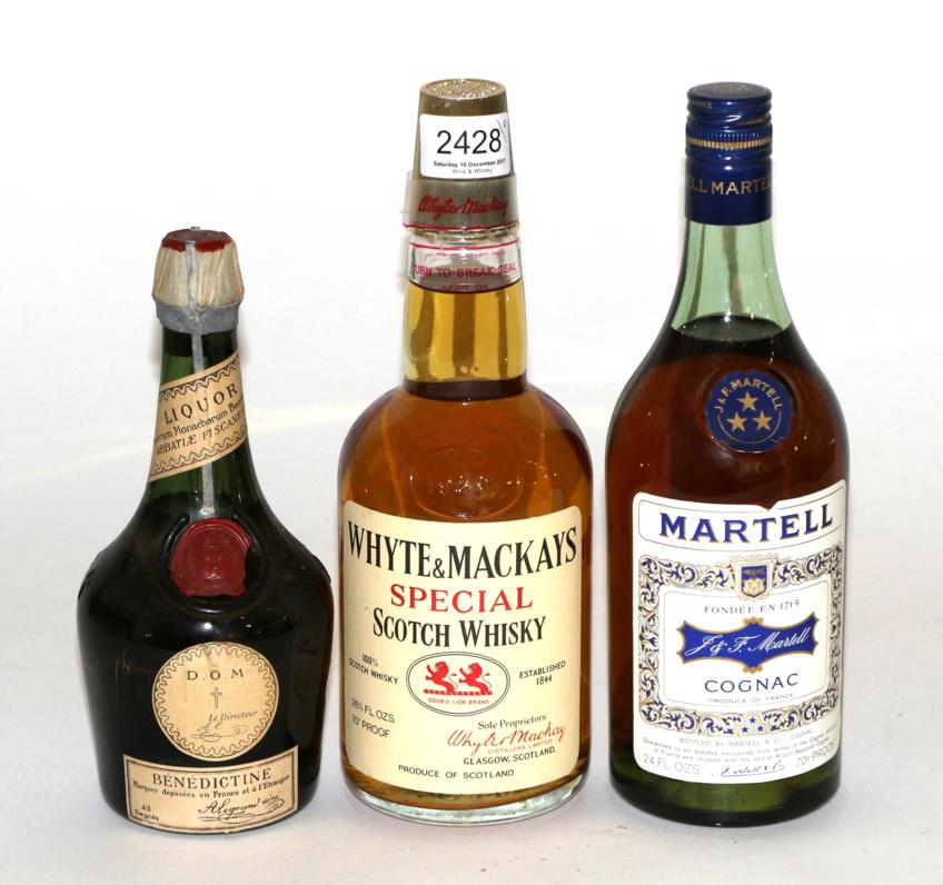 Lot 2428 - Whyte & Mackays Special Scotch Whisky, 26 fl ozs, 70 proof; Martell Three Star, 24 fl ozs, 70...