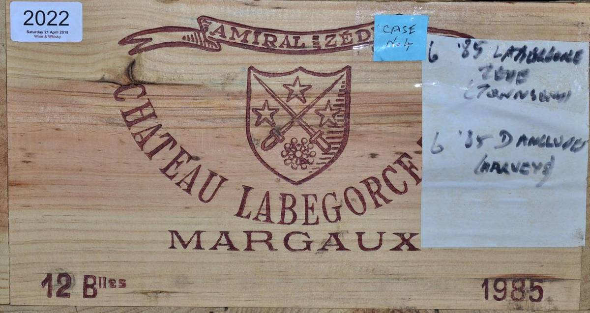Lot 2022 - Chateau Labegorce-Zede 1985, Margaux (x6); Chateau D'Anclure 1985 (x6) (twelve bottles)