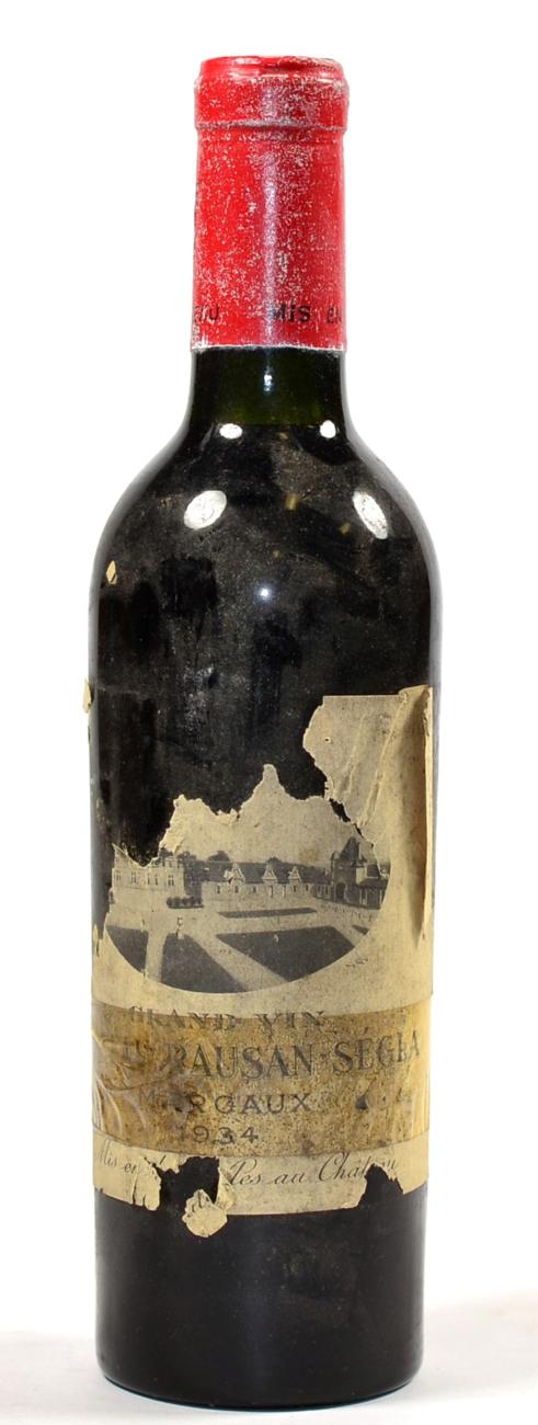 Lot 2053 - Chateau Rauzan-Segla 1934 (presumed), Margaux, half bottle U: top shoulder, label deteriorated...
