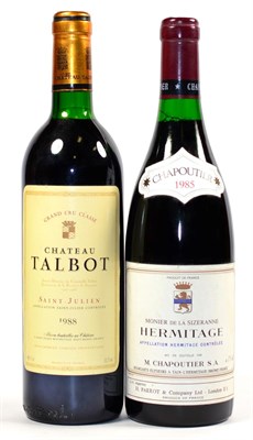 Lot 2059 - Chateau Talbot 1988, St Julien; M. Chapoutier Hermitage Monier de la Sizeranne 1985 (two bottles)