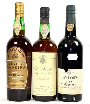 Lot 2148 - Taylor 1977, vintage port; Old Sercial 5 Year Old Madeira; D' Oliveiras 10 Year Old Madeira...