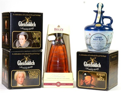 Lot 2182 - Glenfiddich Decanters: Mary Queen of Scots, Charles Edward Stuart and Robert the Bruce; Lambs...