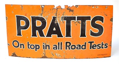 Lot 2005 - A ";Pratts On Top in All Road Tests"; Enamel Sign, painted in black lettering on an orange...