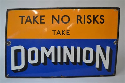 Lot 2006 - An Orange and Blue Enamel Advertising Sign, painted in black and white letters TAKE NO RISKS...