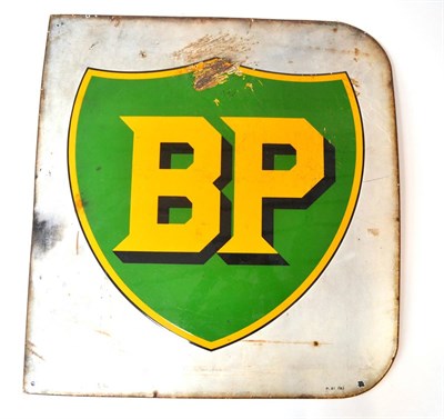 Lot 2013 - A ";BP"; Enamel Car Sign, of rectangular form with green shield shape cartouche with yellow BP...