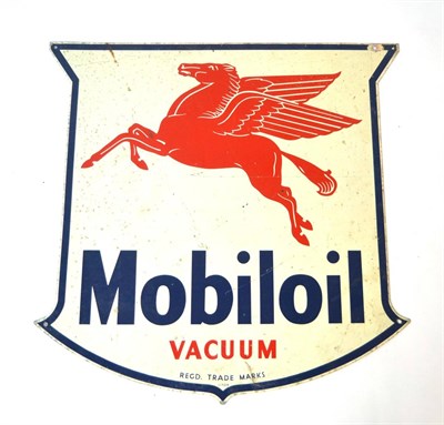 Lot 2015 - A ";Mobiloil"; Cartouche Shaped Enamel Sign, with red painted Pegasus and blue border named...