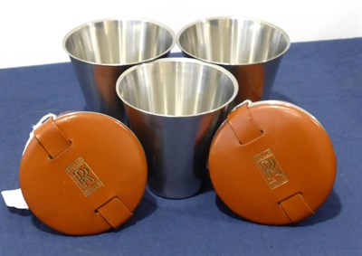 Lot 2020 - Two 1960's Rolls Royce Stainless Steel Cups/Beakers Sets, each comprising four matching cups...