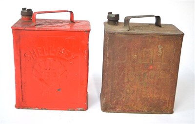 Lot 2023 - A Red Enamel Two Gallon Petrol Can, with riveted handle and original brass screw top stamped...