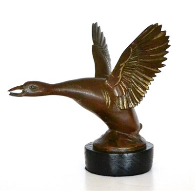 Lot 2011 - An Art Deco Bronze Car Mascot, by A Becquerel, modelled as a goose in flight with wings...