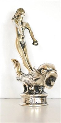 Lot 2012 - A 1930's Chrome Speed Nymph Car Mascot, modelled as a nude lady leaning back, standing on a dolphin