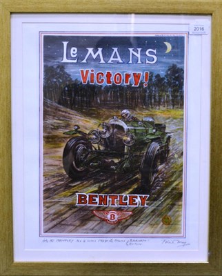 Lot 2016 - After Phil May (20th century contemporary) ";Bentley, Le Mans Victory! 1928";, a commemorative...