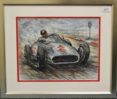 Lot 2017 - Phil May (20th century contemporary) ";Fangio with the 2.5 litre W196GP Mercedes Benz";...