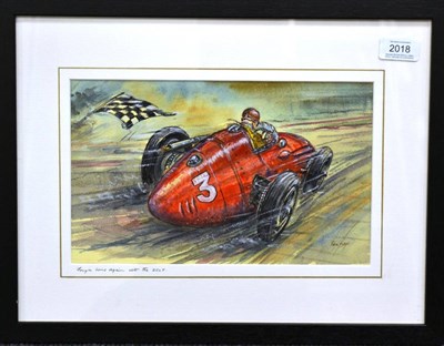 Lot 2018 - Phil May (20th century contemporary) ";Fangio Wins Again with the Maserati 250F' Signed,...