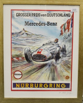 Lot 2020 - After Phil May (20th century contemporary) ";Mercedes-Benz Nurburgring Grand Prix";, a poster study