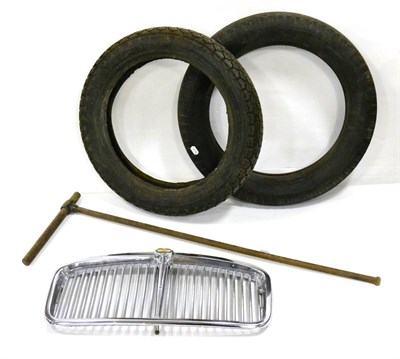 Lot 2024 - A Chrome Radiator Grille for a Jaguar XJ6/XJ12, a Dunlop 3.50-17 rubber tyre, a Michelin...