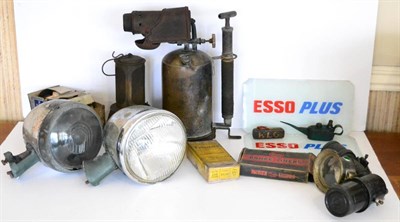 Lot 2042 - A Quantity of Vintage Car Spares, to include a pair of chrome ";King of the Road"; car headlamps; a